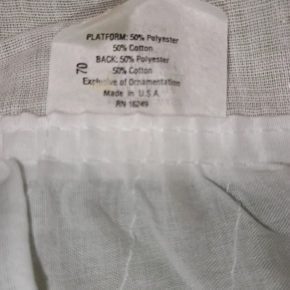 White Full Size Dust Ruffle Bed Skirt Eyelet Pattern & Pink Ribbon Accents - Picture 9 of 9